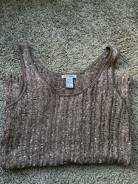 Sisters Metallic Open-Knit Brown Tank Top